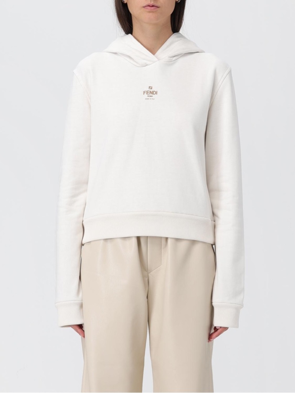Fendi Cream Logo Hoodie for Women
